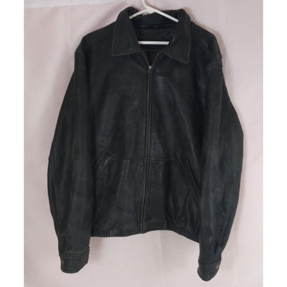 American Classics Colebrook Men's Distressed Black Leather Bomber Jacket Large
